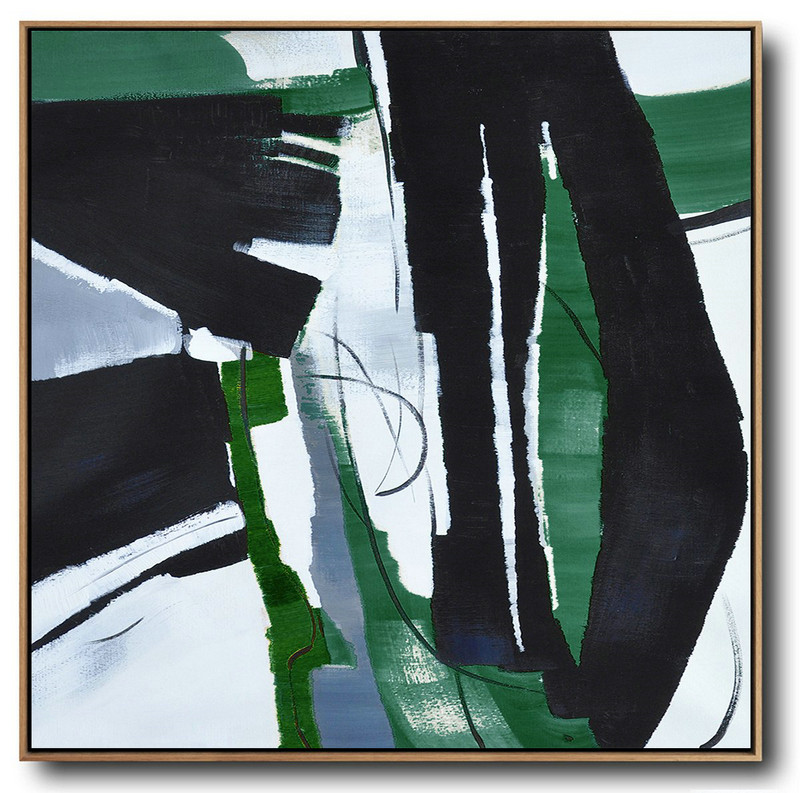 Extra Large Abstract Painting On Canvas,Oversized Dark Green Contemporary Painting On Canvas,Contemporary Canvas Paintings,Dark Green,Balck,White.Etc